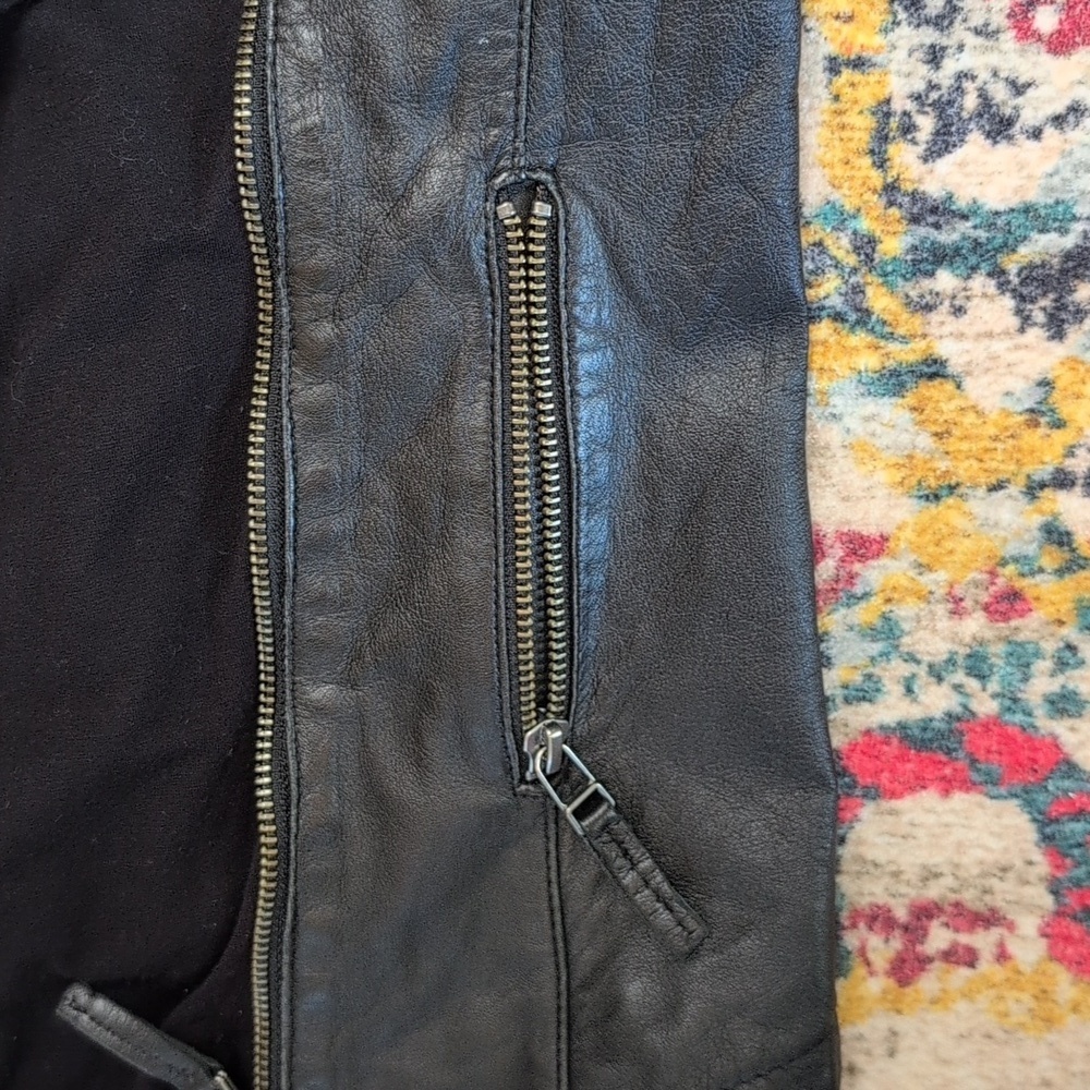 Treasure & Bond XS black real leather moto jacket with fabric front - Picture 4 of 7